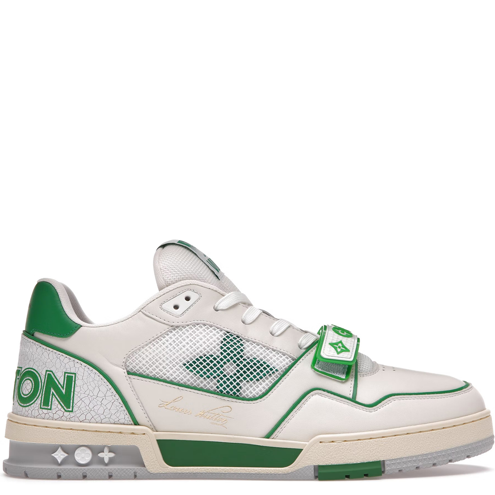 Pre-owned Louis Vuitton Lv Trainer Sneaker Low White Green In